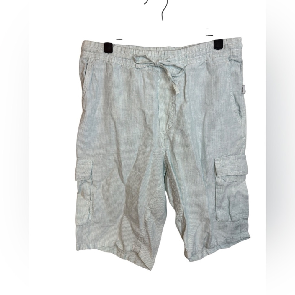 Onia Baby Blue Striped Linen Cargo Shorts